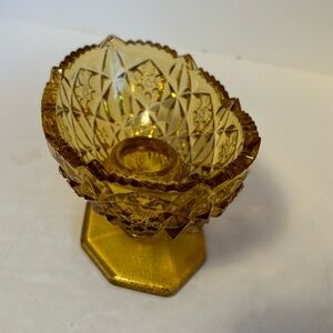 Kemple Wheaton Amber Glass Candle Holder, Toltec Pattern